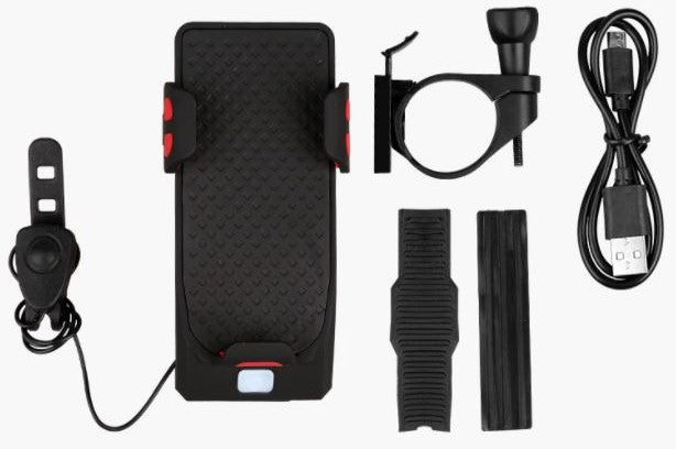 Support de téléphone 4-en-1, batterie externe, éclairage et klaxon