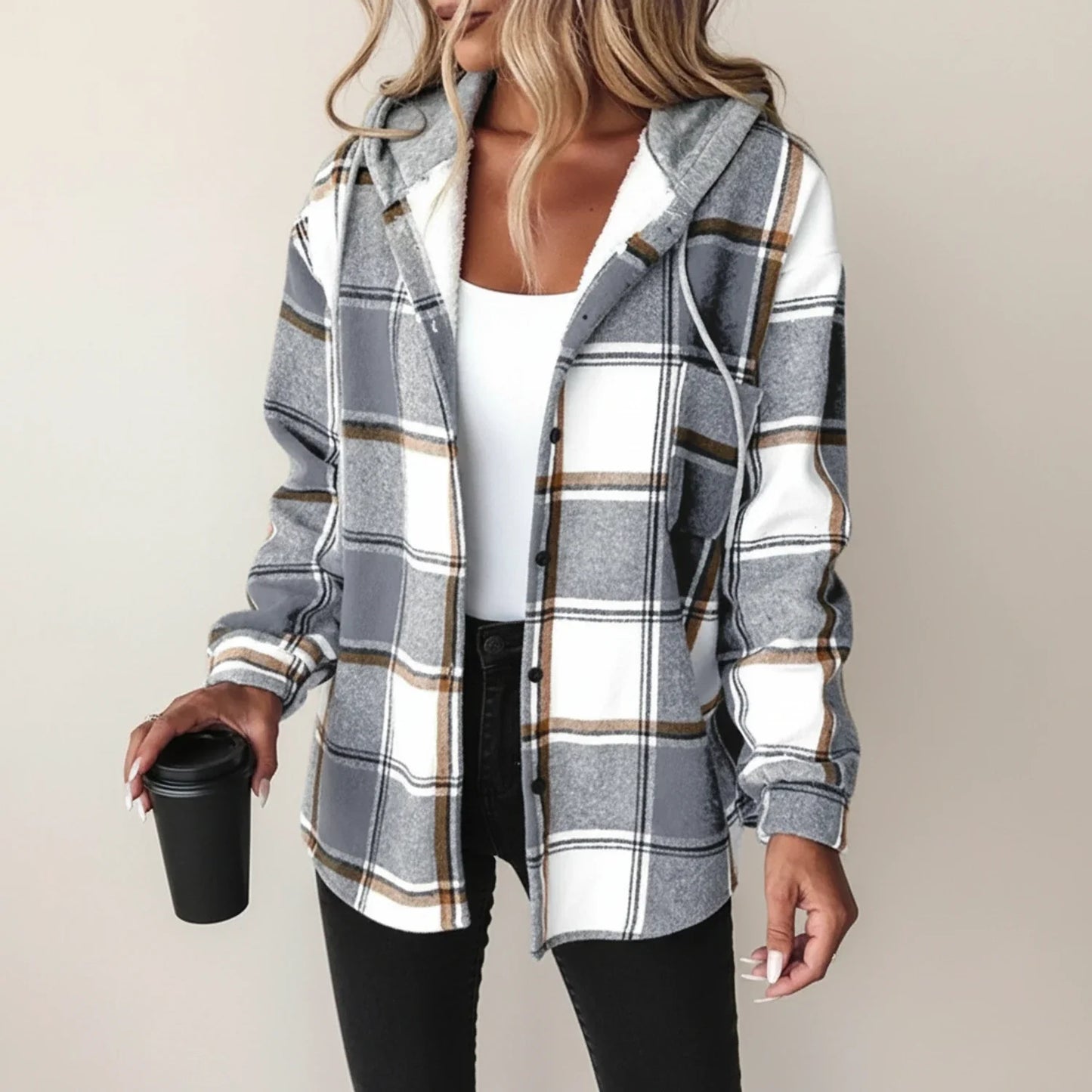 Surchemise d’hiver à carreaux à capuche pour femme