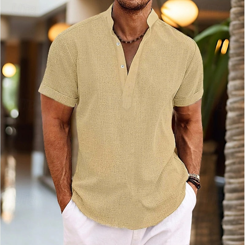 T-shirt henley à manches courtes pour homme