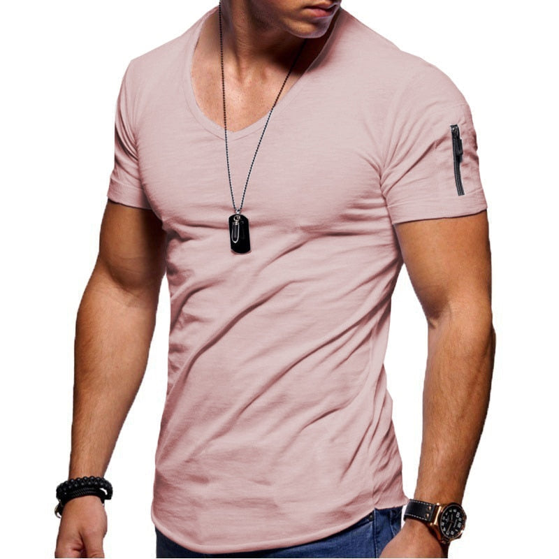 T-shirt homme à col V, coupe athlétique