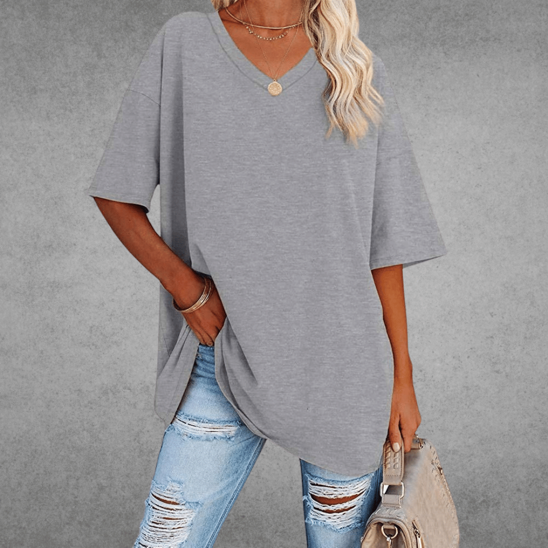 T-shirt oversize à col en V pour femme
