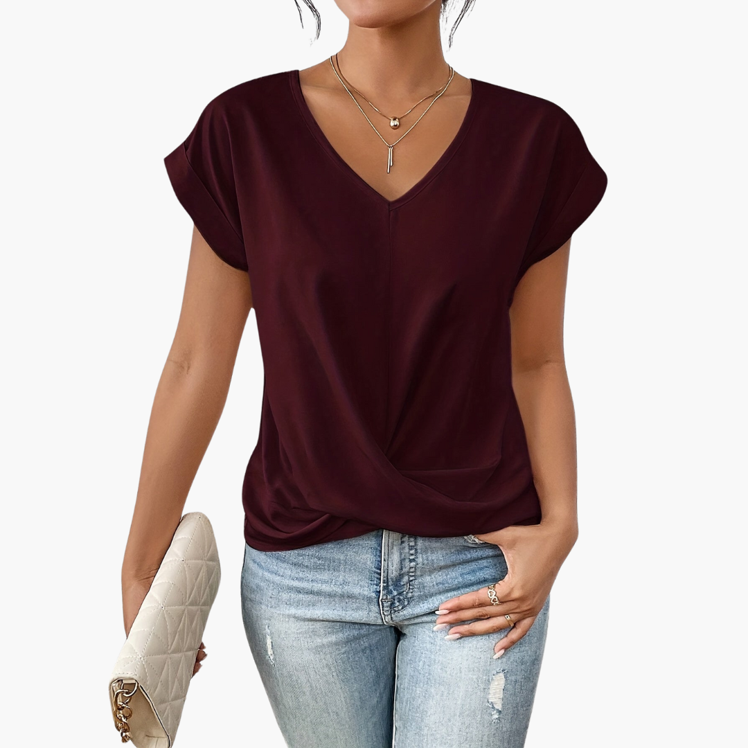 T-shirt pour femme à col V, devant torsadé