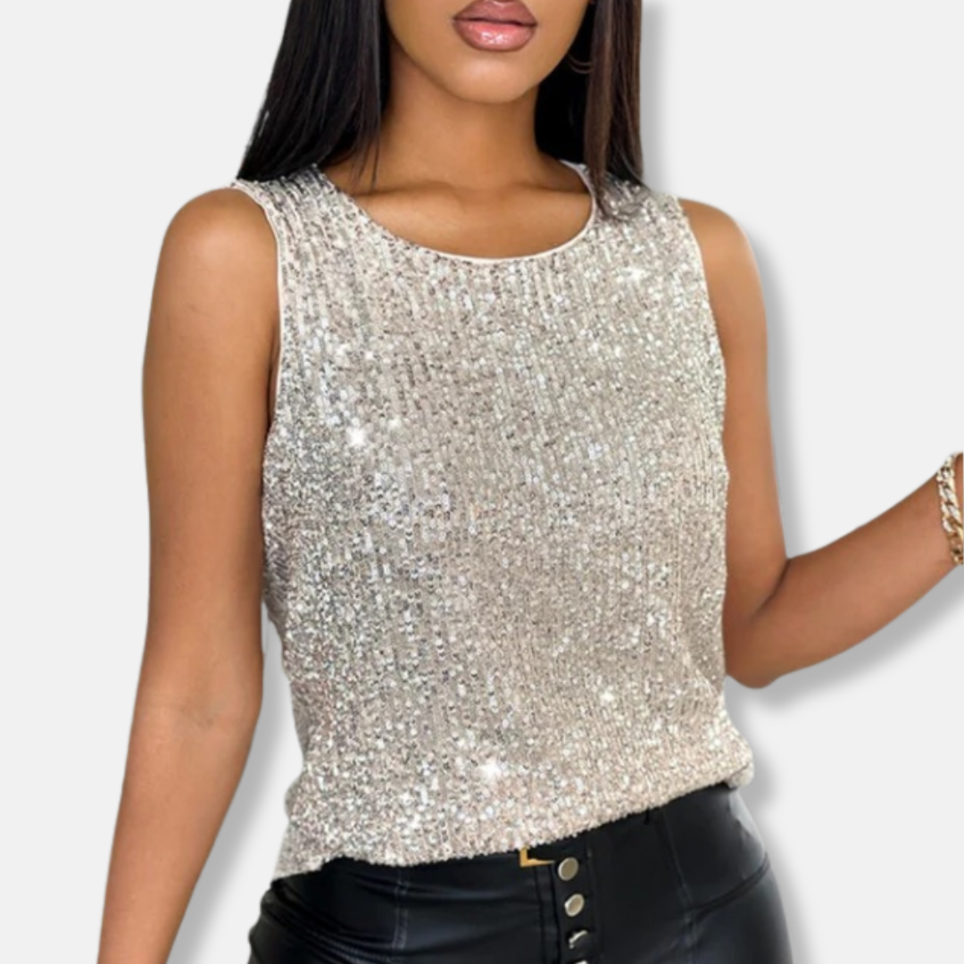 Top à sequins sans manches femme