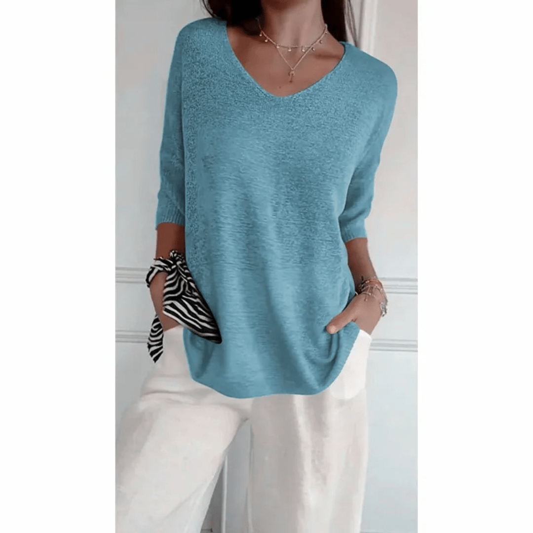 Top femme col V manches 3/4