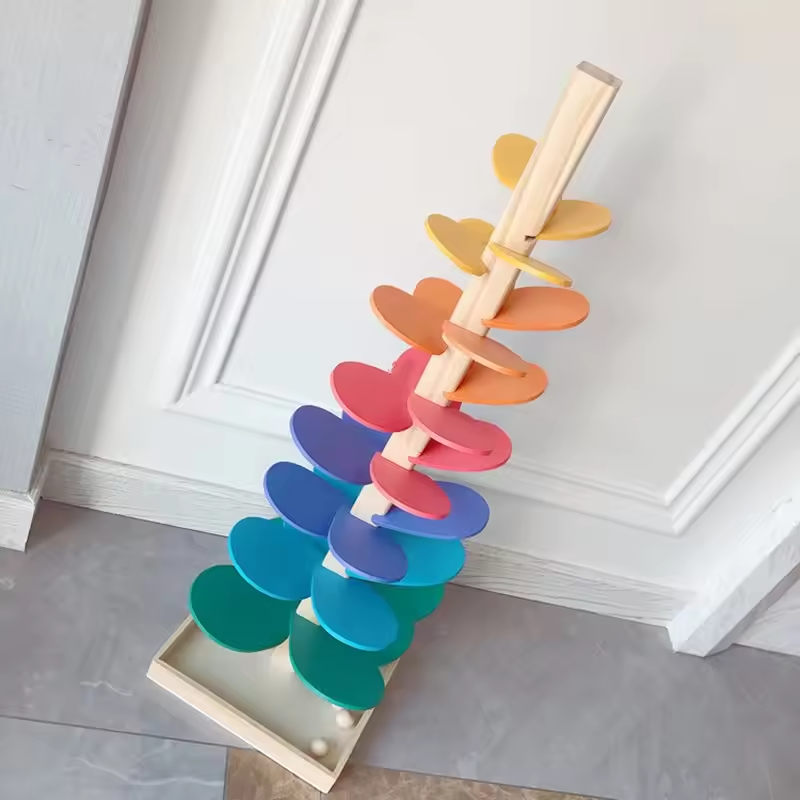 Tour arc-en-ciel en bois interactive pour billes, jouet pour enfants