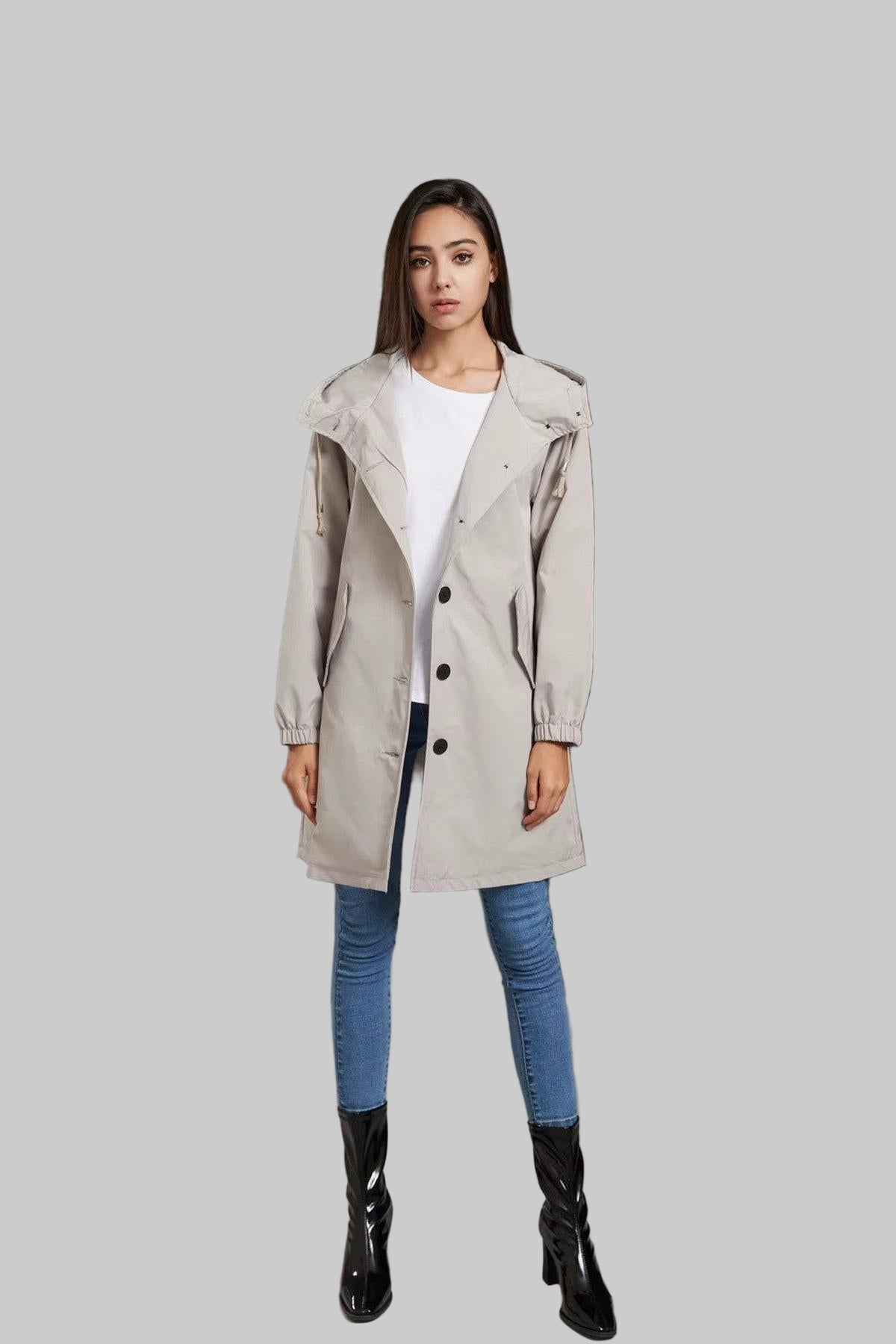 Trench de pluie à capuche femme