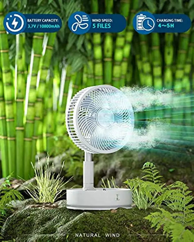 Ventilateur sur pied portable de 6 pouces | Pied télescopique pliable, USB | Batterie rechargeable | 3 vitesses, très silencieux, réglable en hauteur
