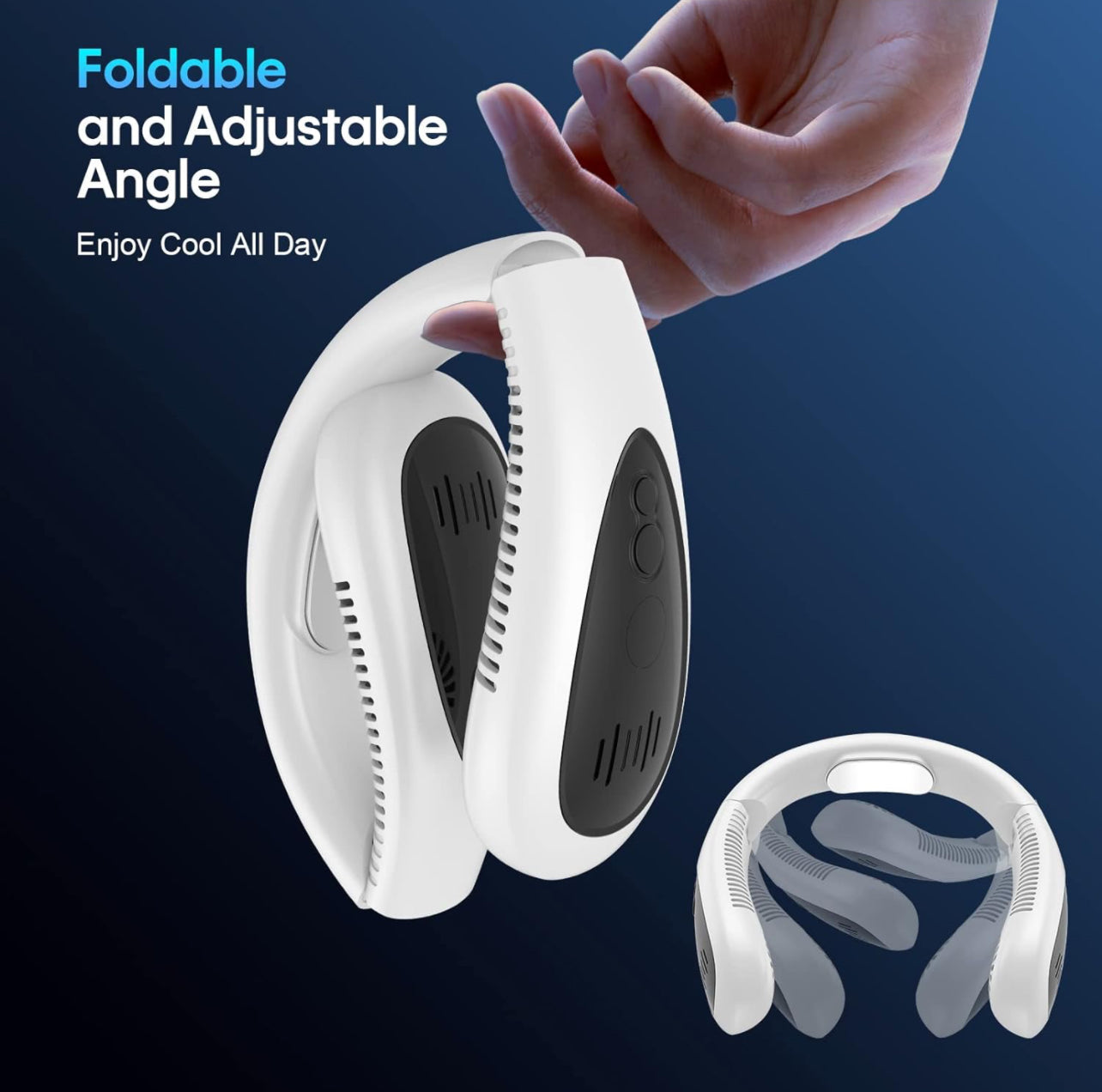 Ventilateur tour de cou portable, sans pales, mains libres, pliable, petit ventilateur personnel avec souffle rafraîchissant à 360°, 3 vitesses réglables, silencieux, batterie 4000 mAh rechargeable via USB, n’emmêle pas les cheveux