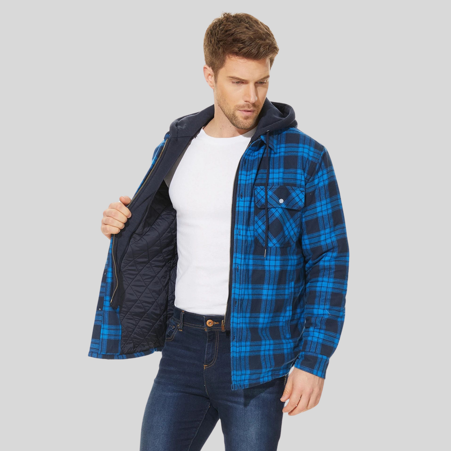Veste à carreaux à capuche pour homme
