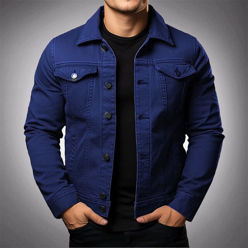 Veste en jean pour homme boutonnée avec col