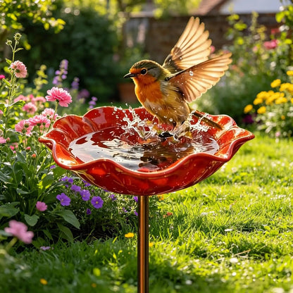 Abreuvoir artisanal pour oiseaux à motif floral