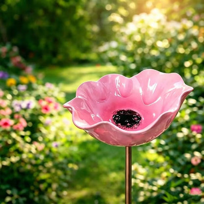 Abreuvoir artisanal pour oiseaux à motif floral