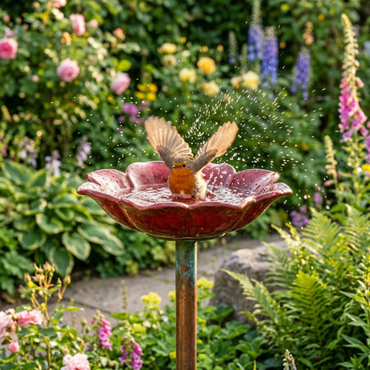 Abreuvoir artisanal pour oiseaux à motif floral