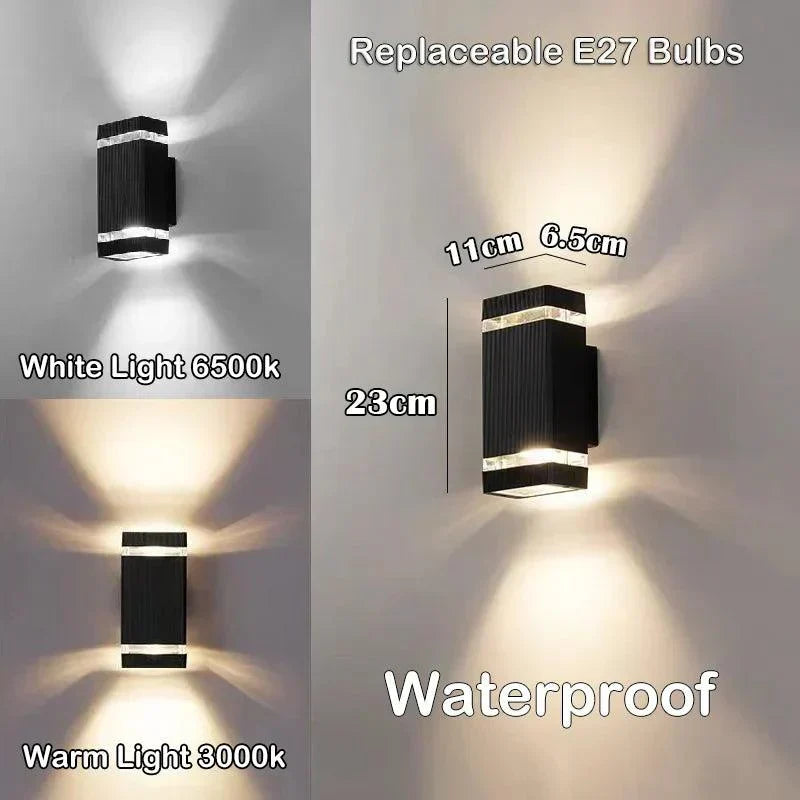 Applique murale d’extérieur LED moderne IP65 à éclairage haut et bas avec douille E27