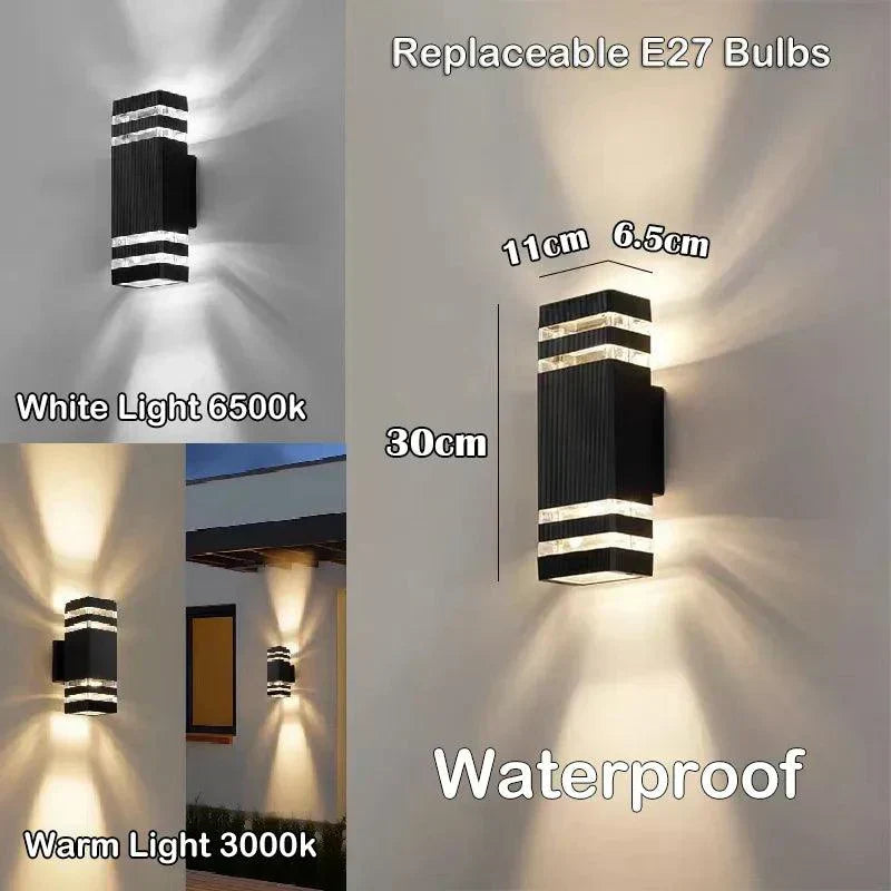 Applique murale d’extérieur LED moderne IP65 à éclairage haut et bas avec douille E27