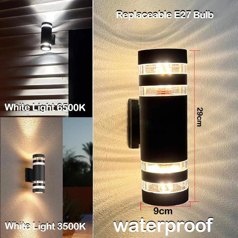 Applique murale d’extérieur LED moderne IP65 à éclairage haut et bas avec douille E27