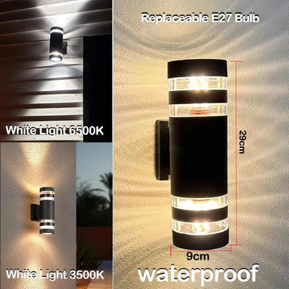 Applique murale d’extérieur LED moderne IP65 à éclairage haut et bas avec douille E27