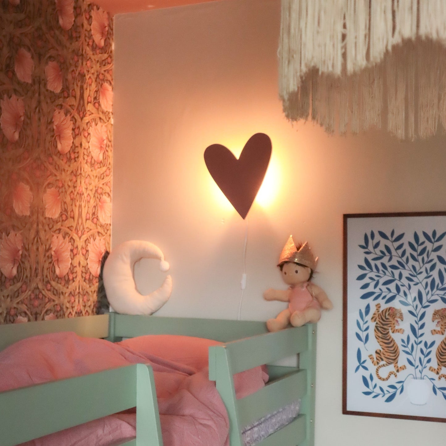 Applique murale en bois pour chambre d’enfant | en forme de cœur - rose terre cuite