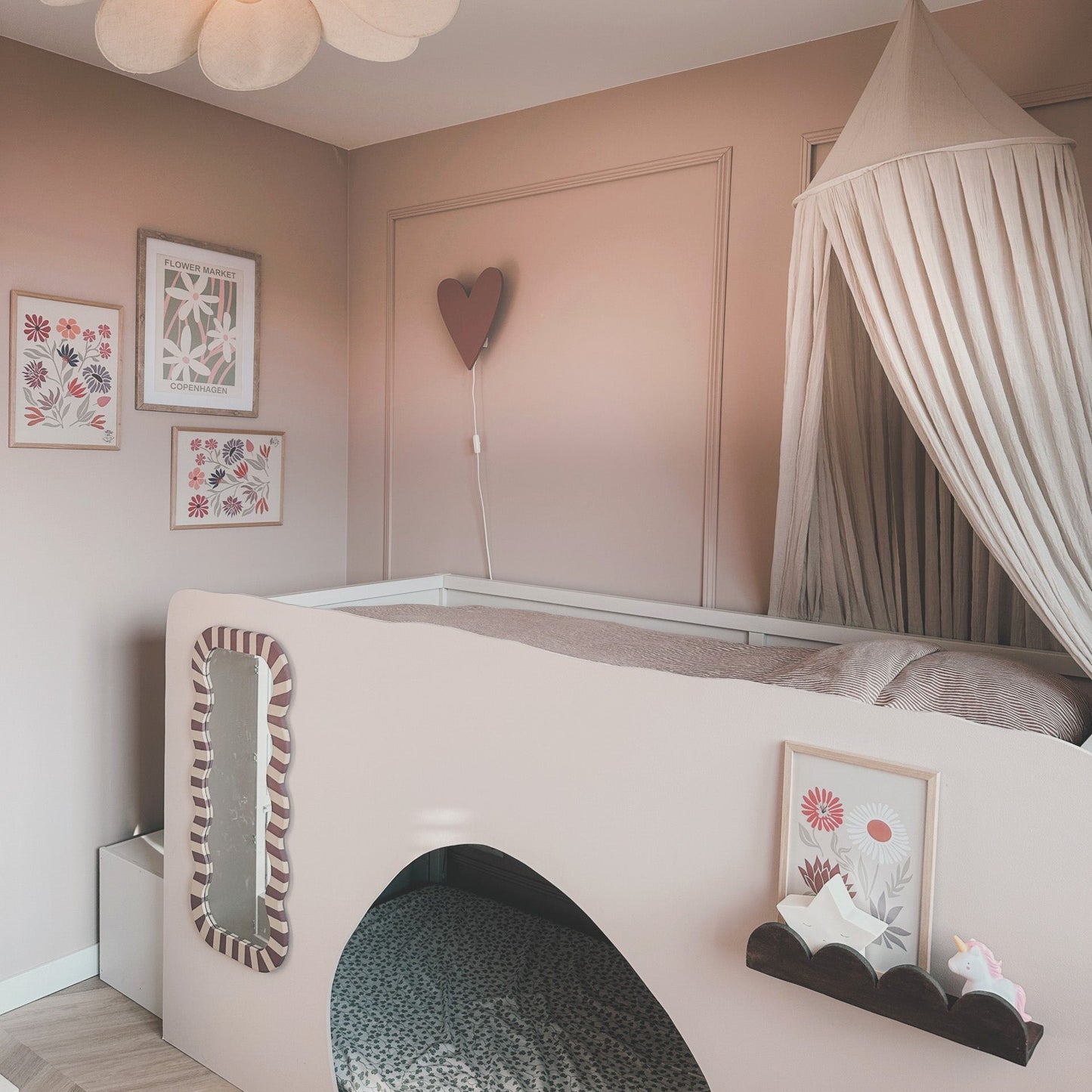 Applique murale en bois pour chambre d’enfant | en forme de cœur - rose terre cuite