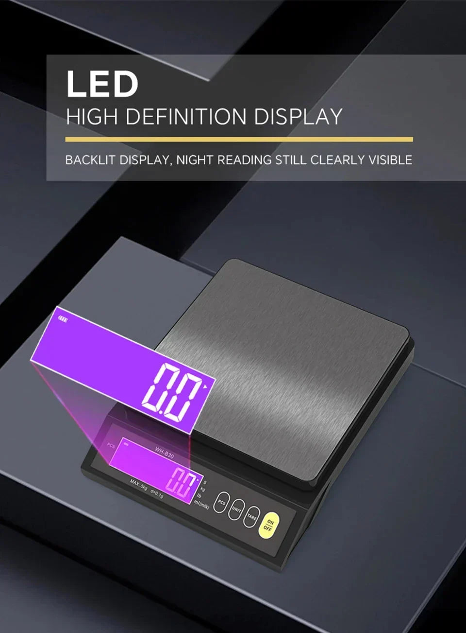 Balance de cuisine électronique numérique 5 kg/0,1 g et 10 kg/1 g, écran LCD, entièrement étanche, en acier inoxydable, outil de pesage pour la pâtisserie