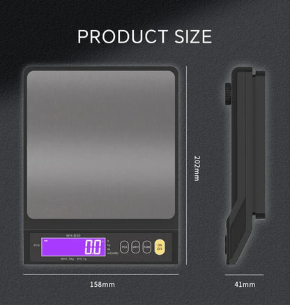 Balance de cuisine électronique numérique 5 kg/0,1 g et 10 kg/1 g, écran LCD, entièrement étanche, en acier inoxydable, outil de pesage pour la pâtisserie