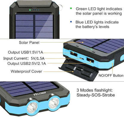 Batterie externe solaire portable et étanche IP67