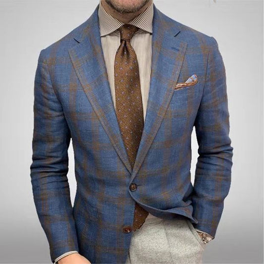 Blazer à carreaux à revers crantés pour homme