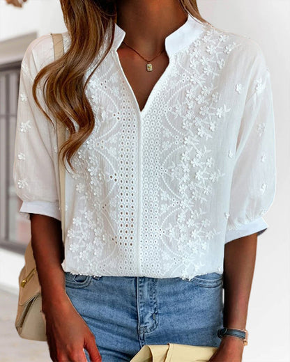 Blouse à manches courtes unie à col en V