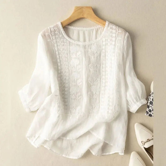 Blouse brodée pour femme à coupe décontractée