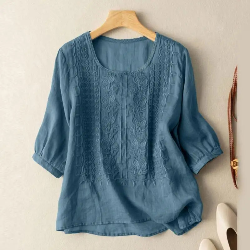 Blouse brodée pour femme à coupe décontractée