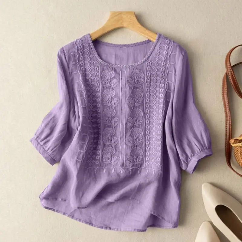 Blouse brodée pour femme à coupe décontractée