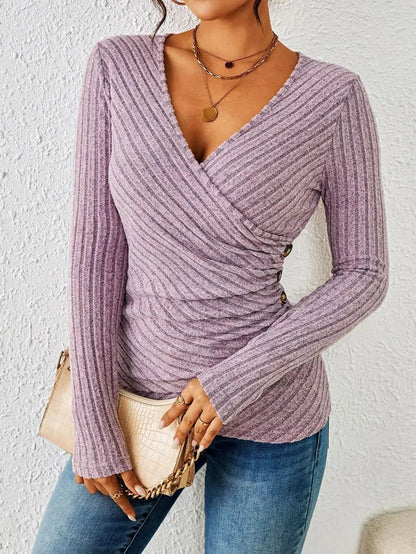 Blouse cache-cœur à manches longues pour femme