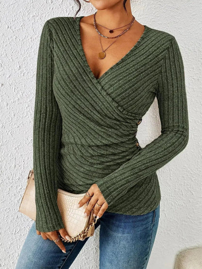 Blouse cache-cœur à manches longues pour femme