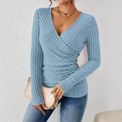 Blouse cache-cœur à manches longues pour femme