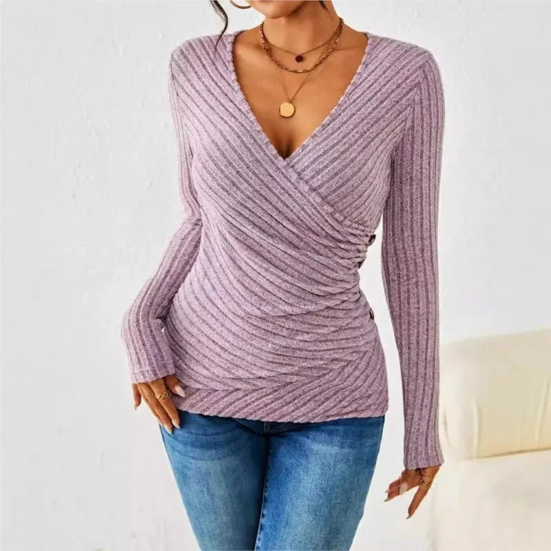 Blouse cache-cœur à manches longues pour femme