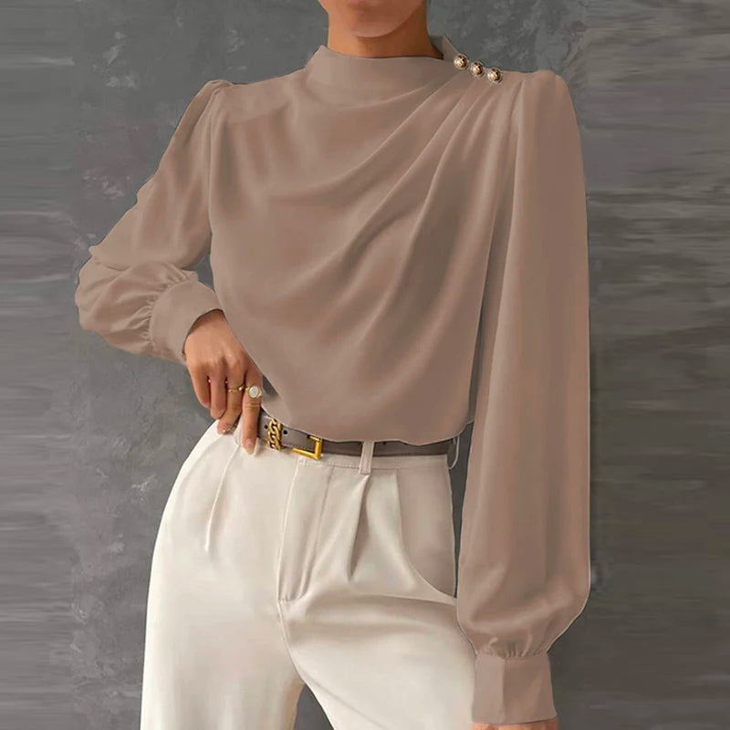 Blouse drapée à manches longues pour femme