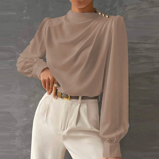 Blouse drapée à manches longues pour femme