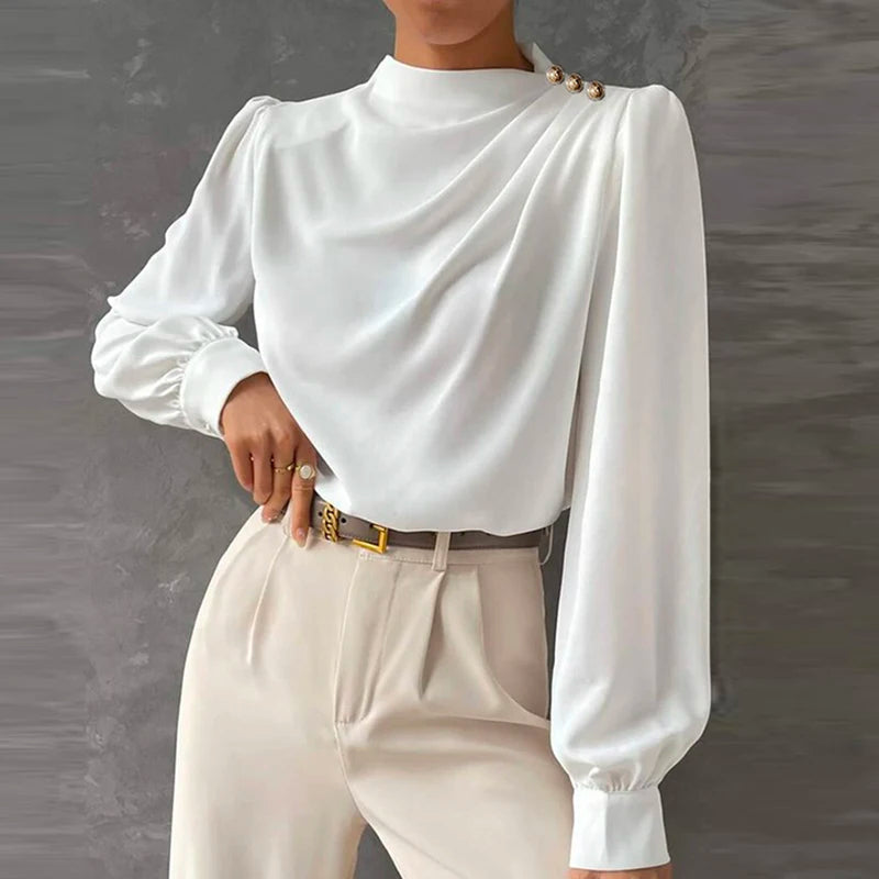 Blouse drapée à manches longues pour femme