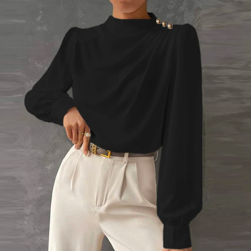 Blouse drapée à manches longues pour femme