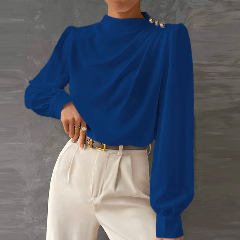 Blouse drapée à manches longues pour femme