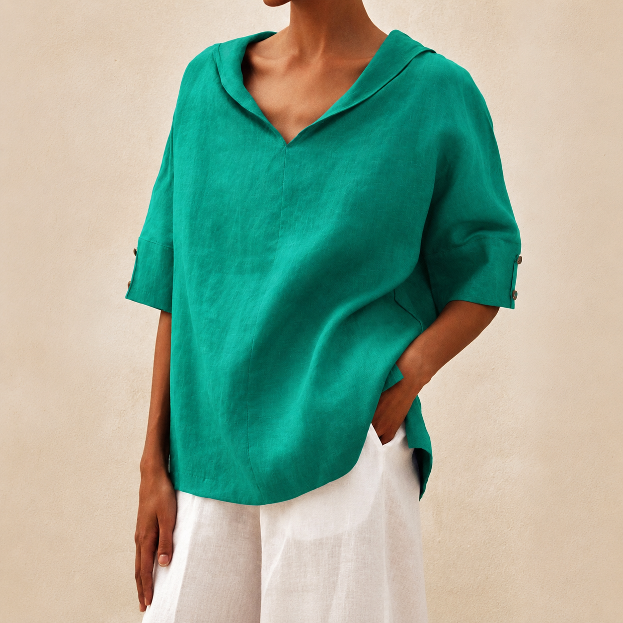 Blouse femme à col et manches courtes