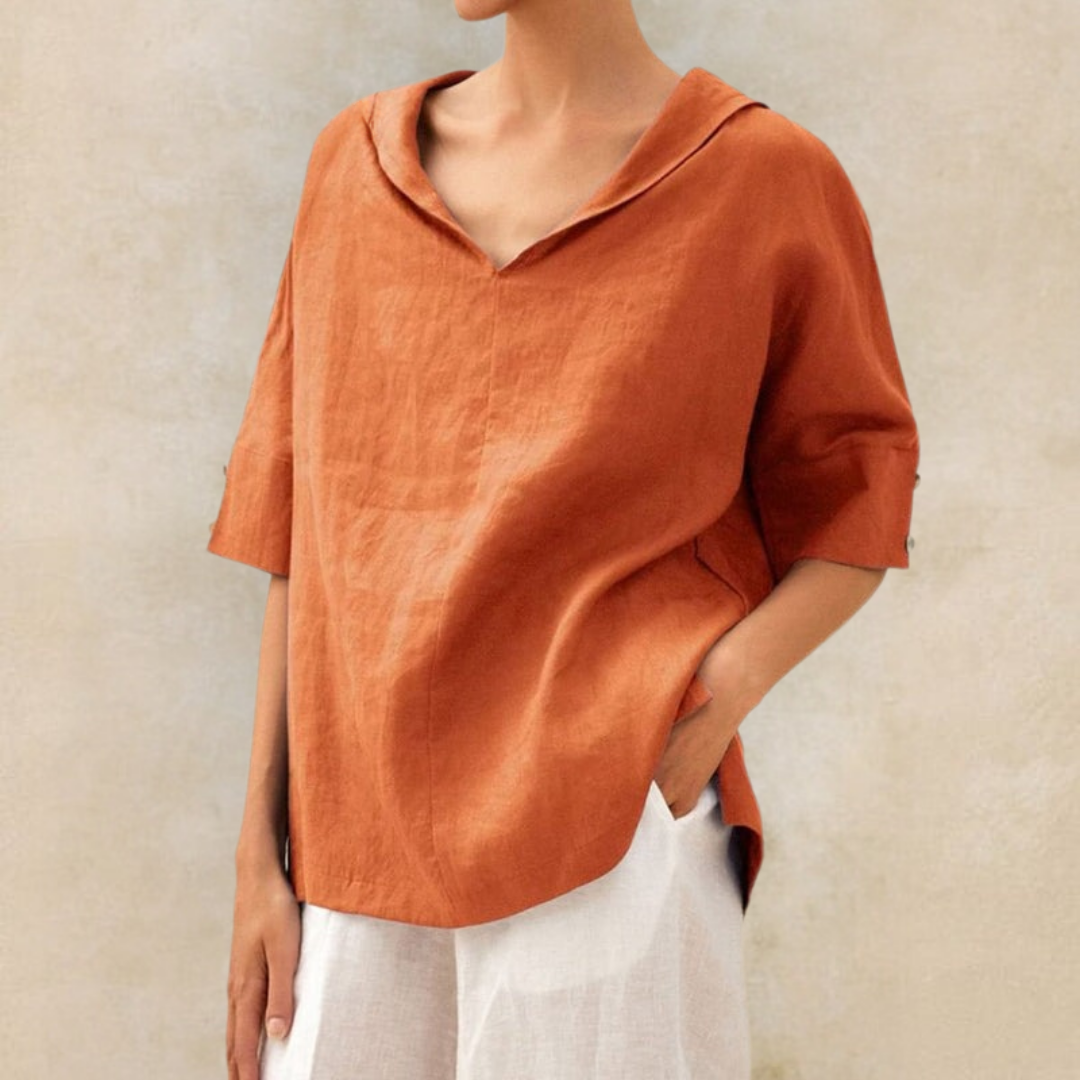 Blouse femme à col et manches courtes