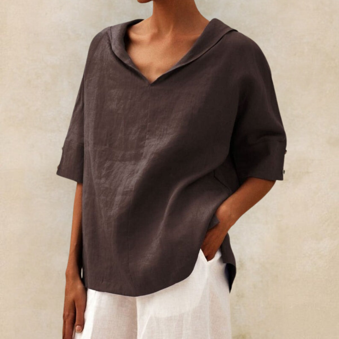 Blouse femme à col et manches courtes