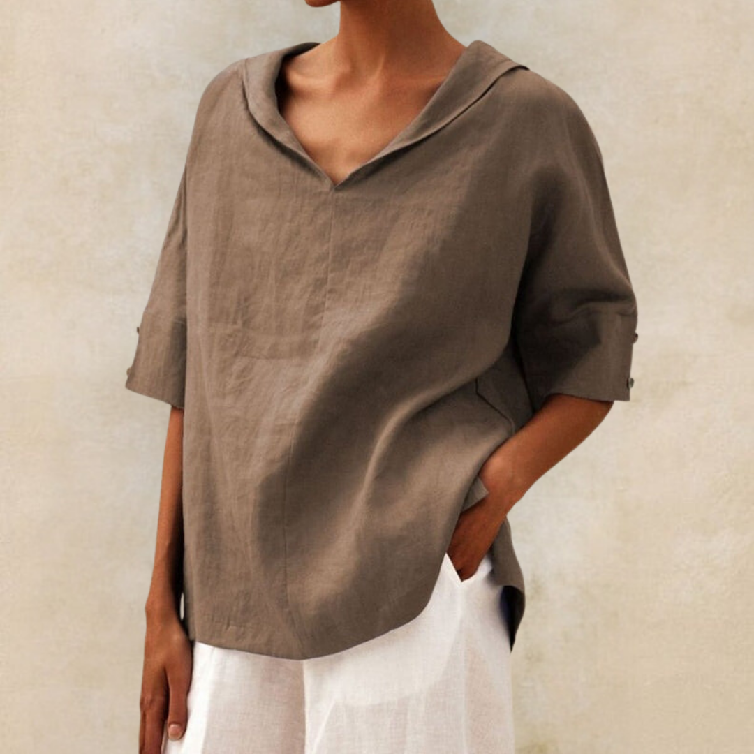 Blouse femme à col et manches courtes