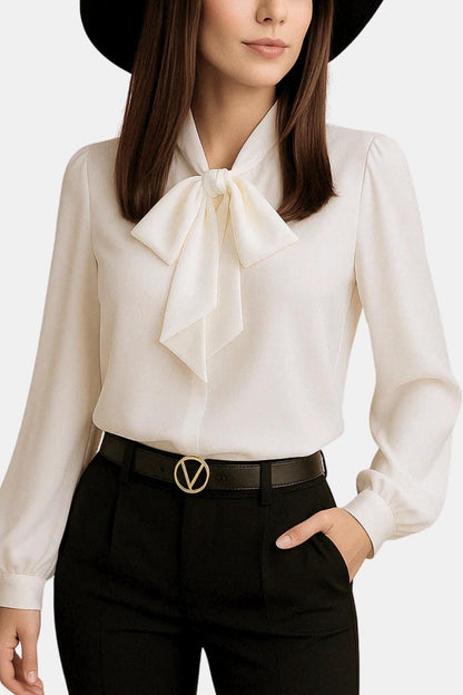 Blouse femme à col lavallière, manches longues