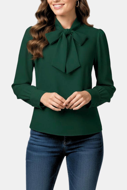 Blouse femme à col lavallière, manches longues