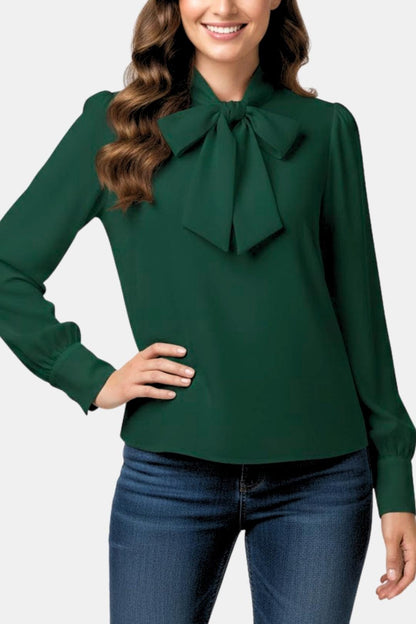 Blouse femme à col lavallière, manches longues