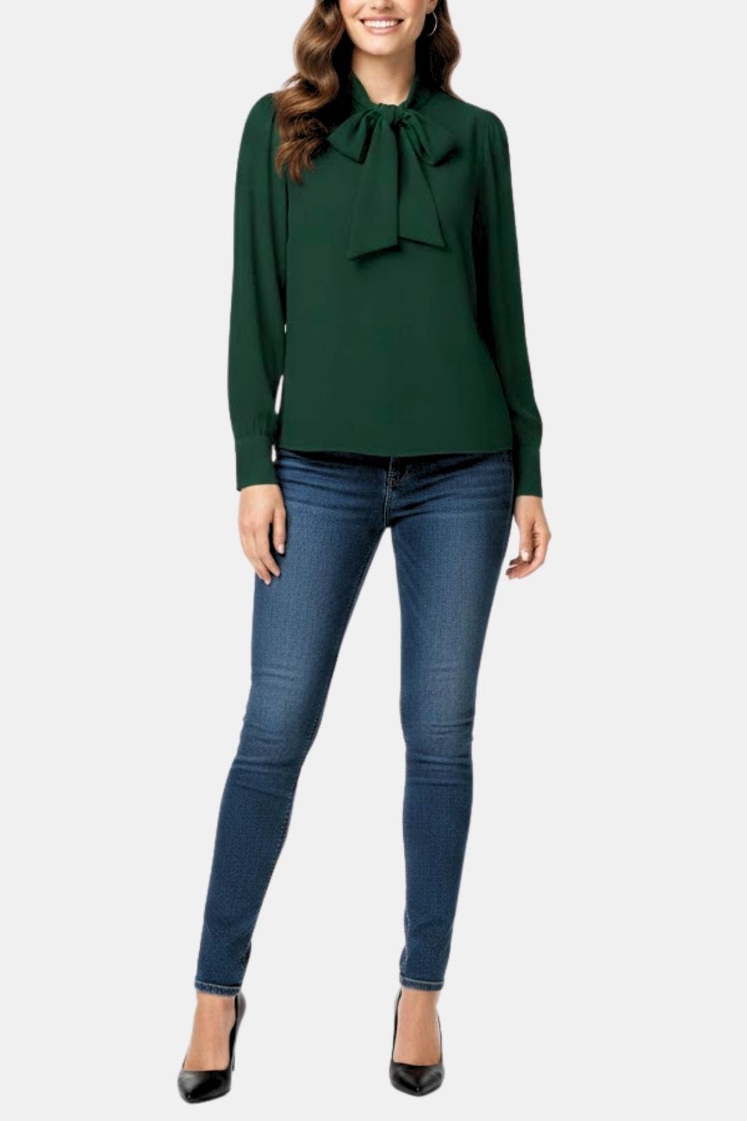 Blouse femme à col lavallière, manches longues