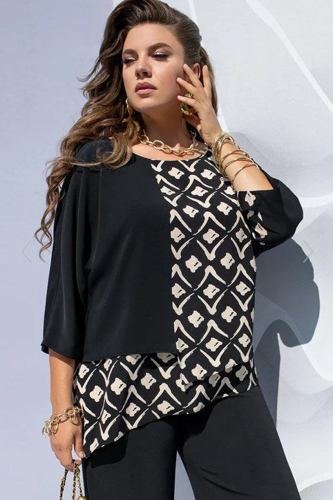 Blouse femme à imprimé graphique à effet superposé