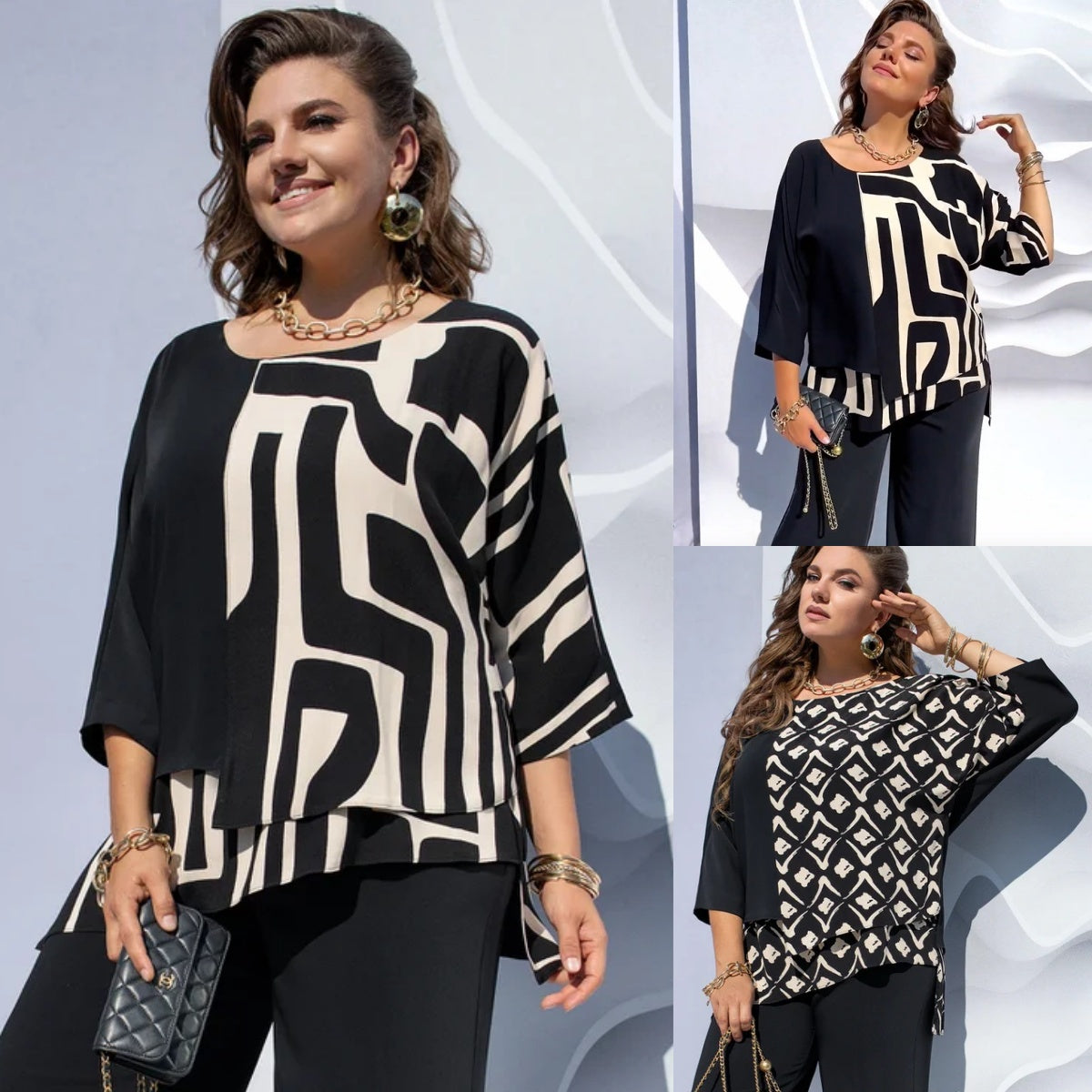 Blouse femme à imprimé graphique à effet superposé